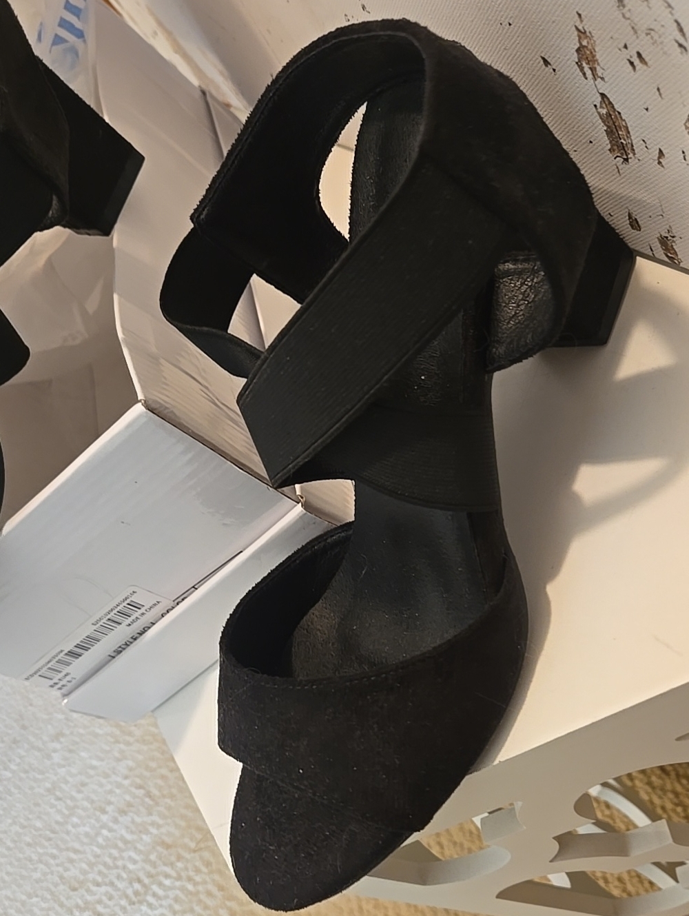 Black Criss-Cross Chunky Heel Suedette Sandals Size 40 Or 9 US - Picture 7 of 13